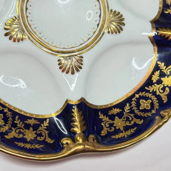 Antique Limoges Cobalt & Gold Oyster Plate with Raised Gilt, 9.5 c.1890
